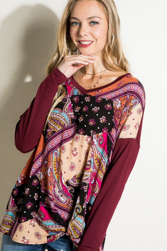 Paisley Mixed Boxy Relaxed Top e Luna   