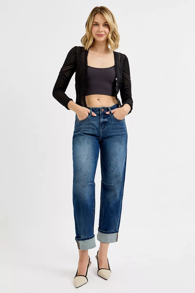 Slouchy Crop Barrel Cuffed Jeans Risen