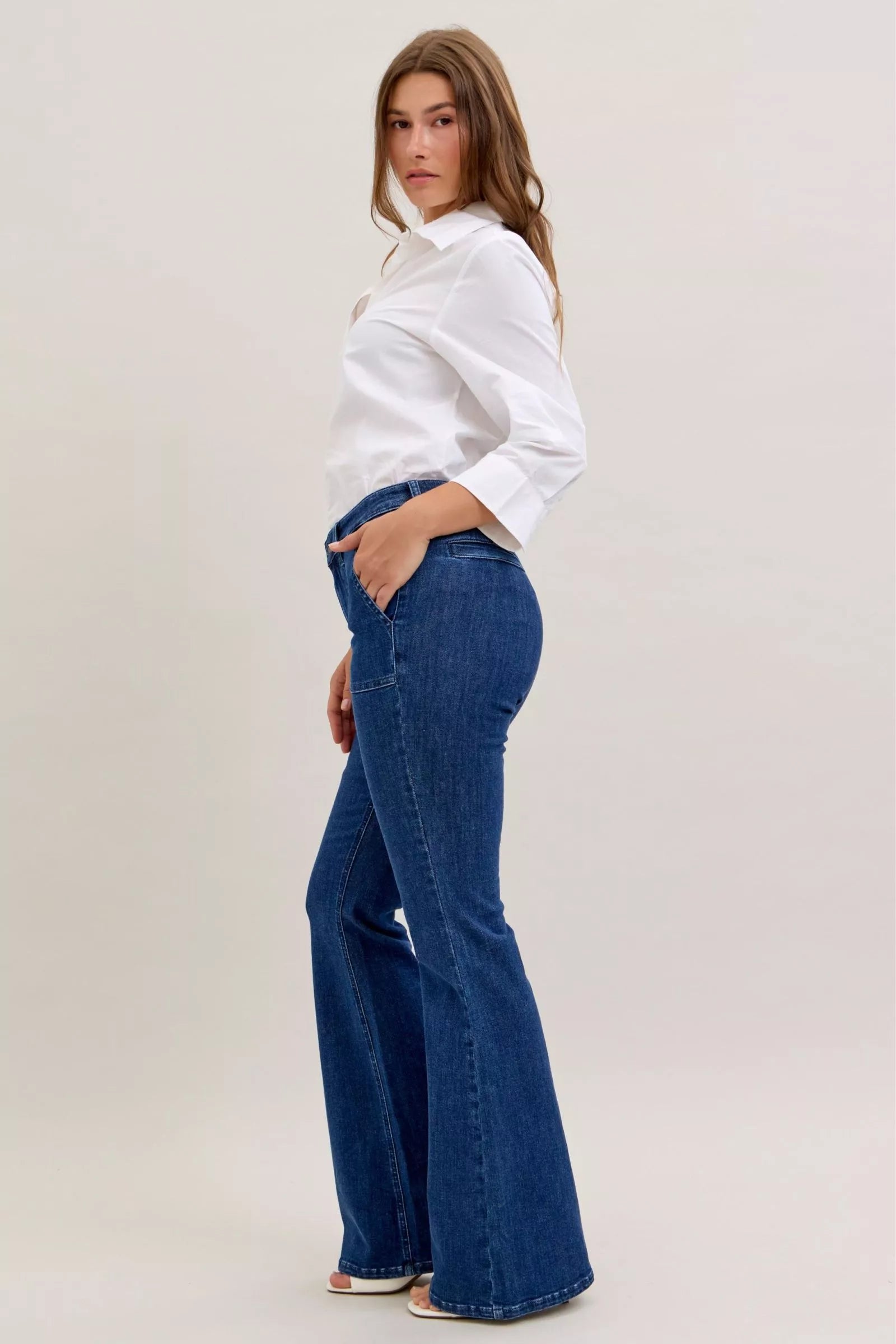 High Waist Flare Jeans with Front Patch Pockets Judy Blue
