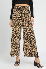 Leopard Print Wide-Leg Drawstring Pants Umgee NATURAL S