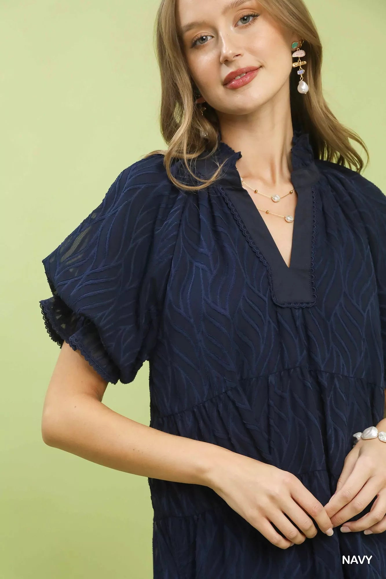 Textured Tiered Ruffle Collar Mini Dress Umgee