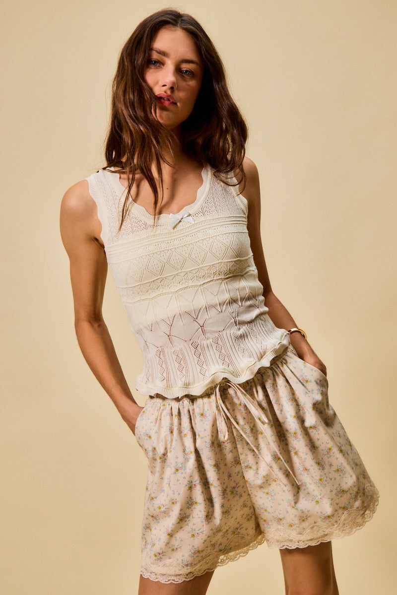 Scallop Ribbed Sleeveless Knit Top So Me
