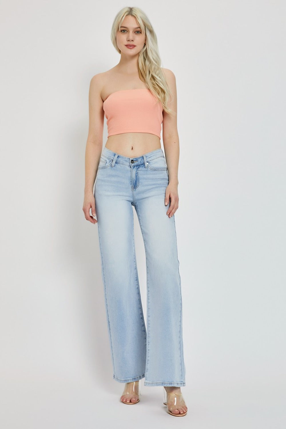 Wide Leg V Dipped Front Waist Jeans Risen   