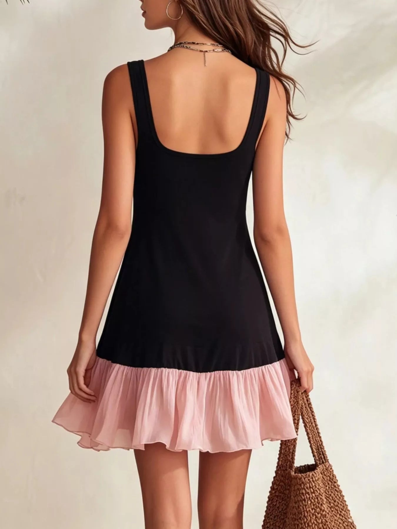 Ruffle Hem Square Neck Mini Dress Simmer & Fay