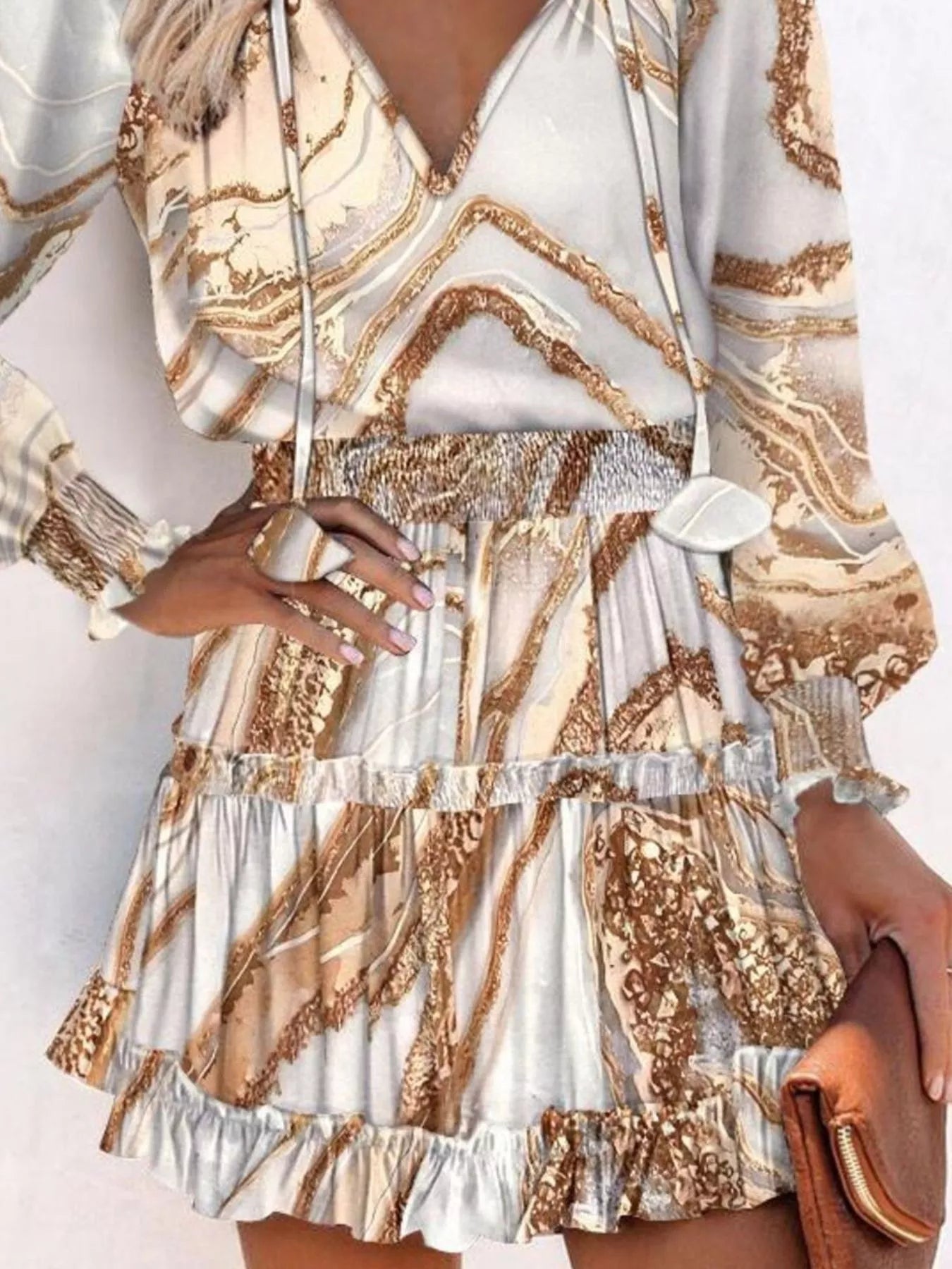 Tie Neck Lantern Sleeve Dress Simmer & Fay