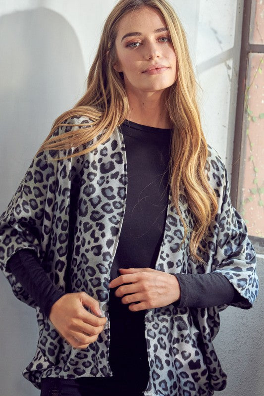 Cheetah Print Dropped Kimono Cardigan - Plus e Luna   