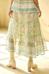 Spring Floral Print Elastic Ruffled Skirt Davi & Dani