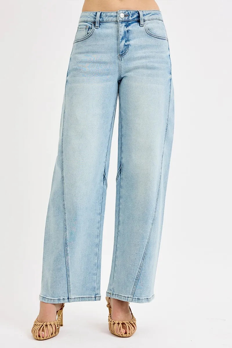 Mid Rise Fit Barrel Jeans With Plus Size Risen LIGHT 0