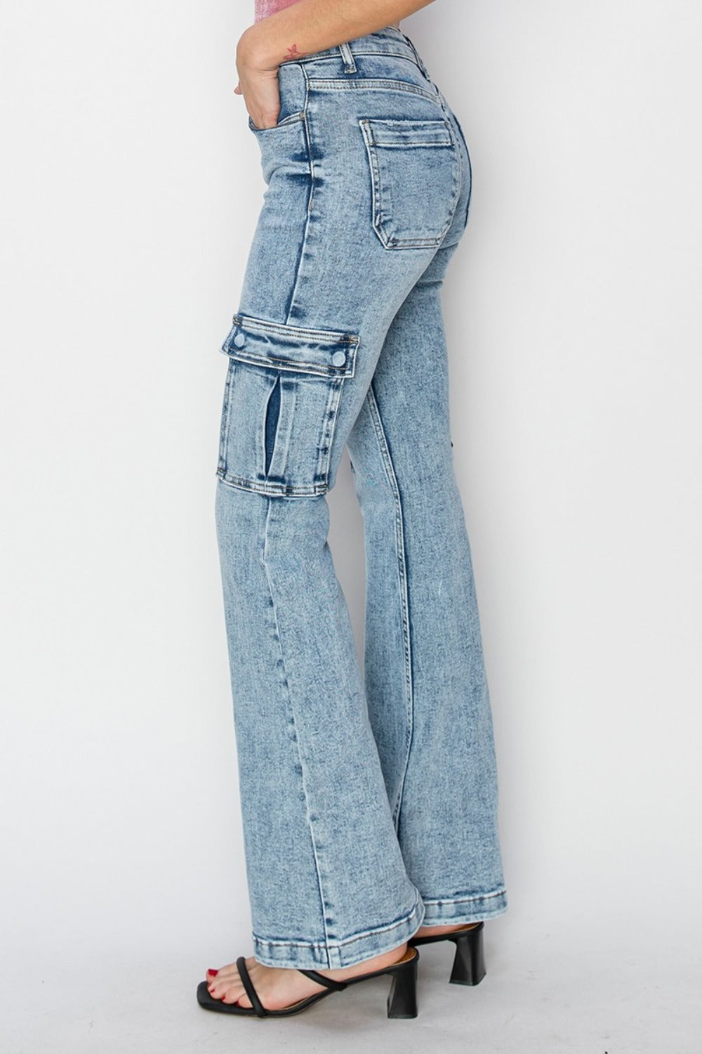 High Rise Cargo Flare Jeans Risen   