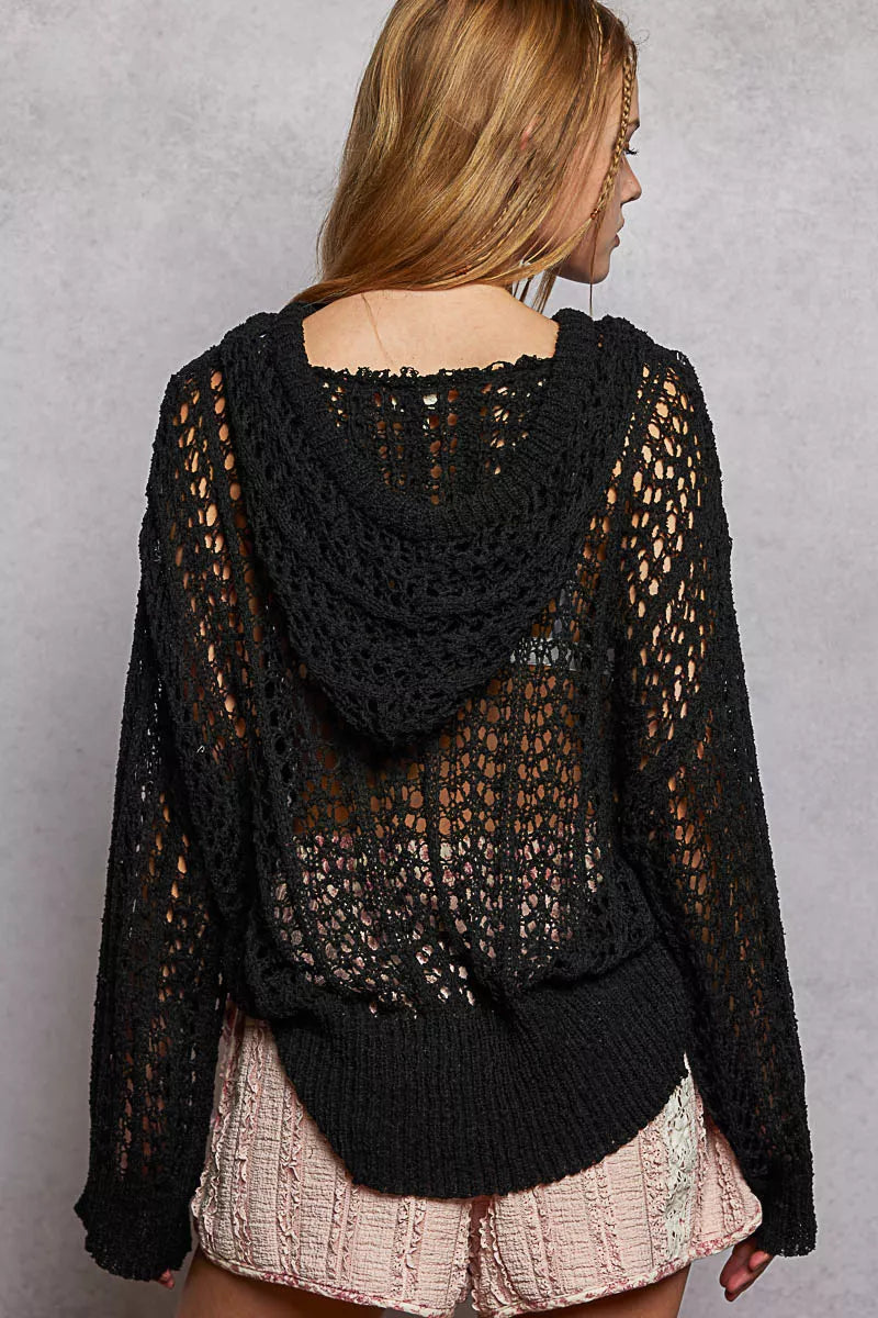 Openwork Round Neck High Low Knit Top POL