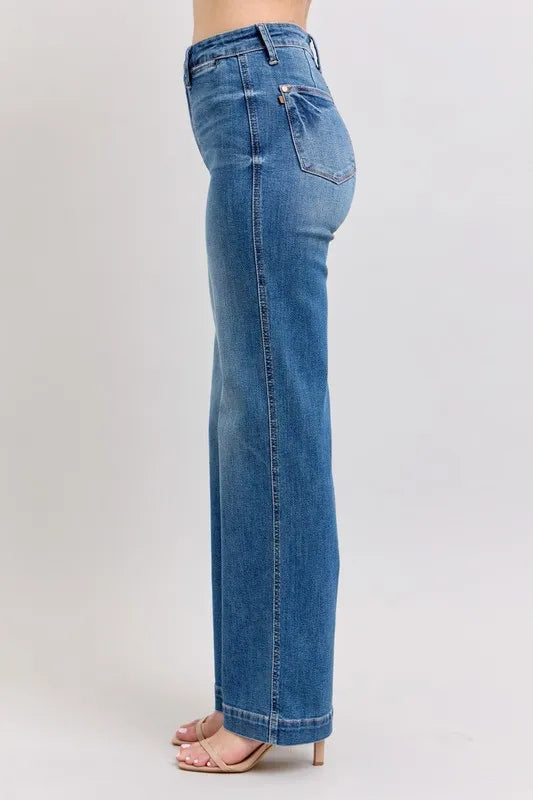 High Waist Contrast Thread Straight Jeans With Plus Size Judy Blue