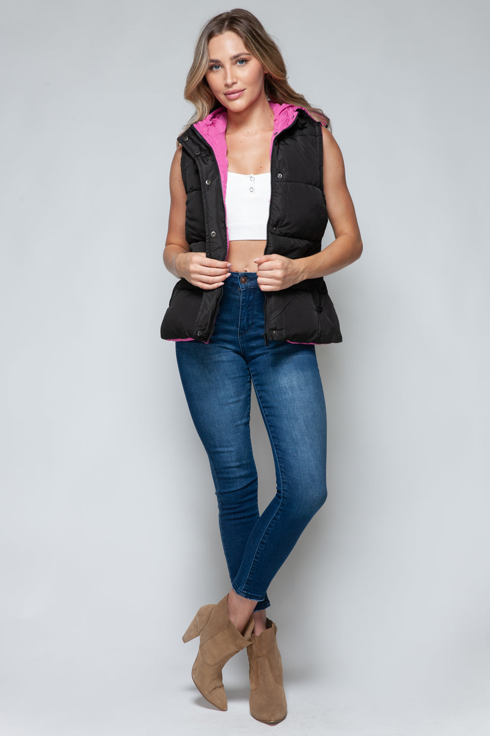 Snap and Zip Closure Hooded Vest Snobbish   