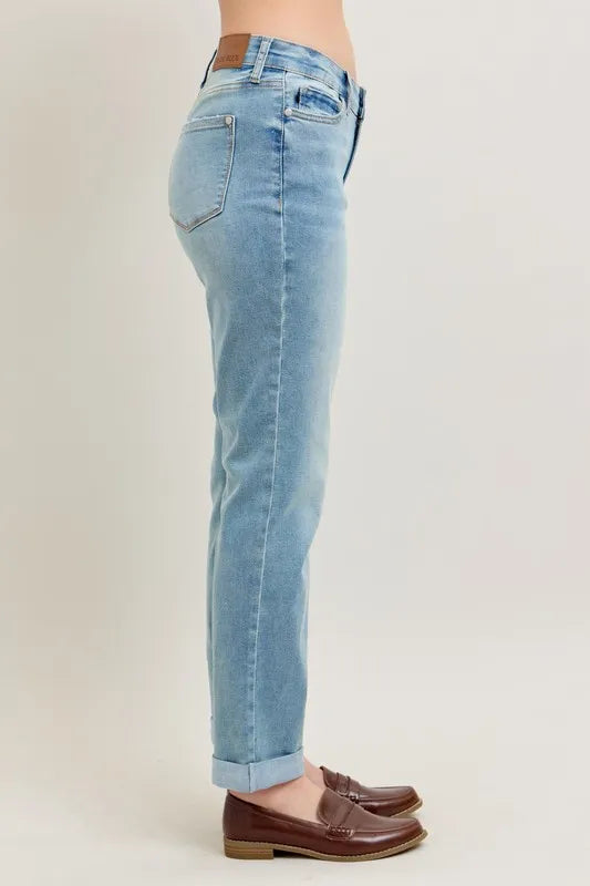 V-Front Cuff Boyfriend Jeans Judy Blue
