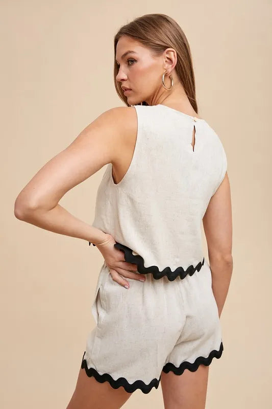 Ric Rac Trim Detailed Top & Shorts Set Annie Wear