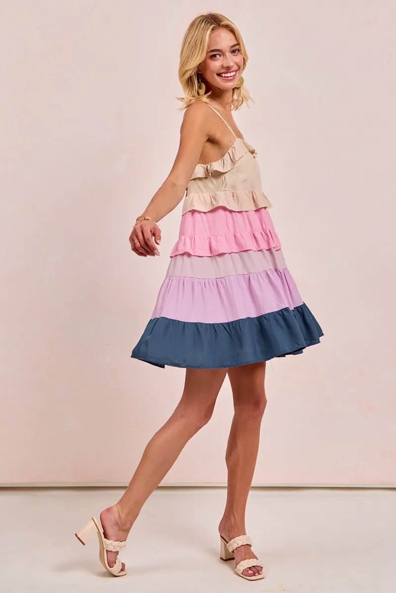 Color Blocked Tiered Dress BiBi