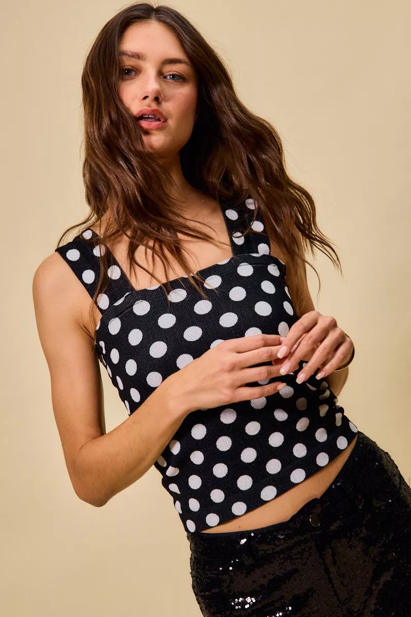 Polka Dot Knit Crop Seamless Casual Tank So Me