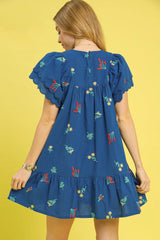 Floral Embroidered Short Sleeve Mini Dress Umgee