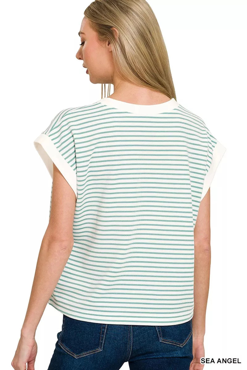 Stripe Contrast Trim Top & Shorts Set ZENANA