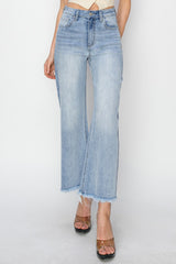 High Rise Crop Wide Fray Hem Jeans Risen Light 1(25) 