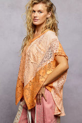 POL Asymmetrical V-Neck Short Sleeve Lace Top Trendsi