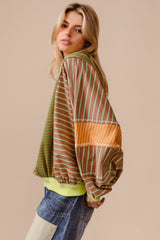 Color Block Striped Round Neck Sweatshirt BiBi   