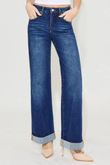 Tummy Control High Rise Wide Leg Cuffed Jeans With Plus Size Risen DARK 0
