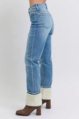 High Waist Shearling Cuff Straight Plus Size Judy Blue
