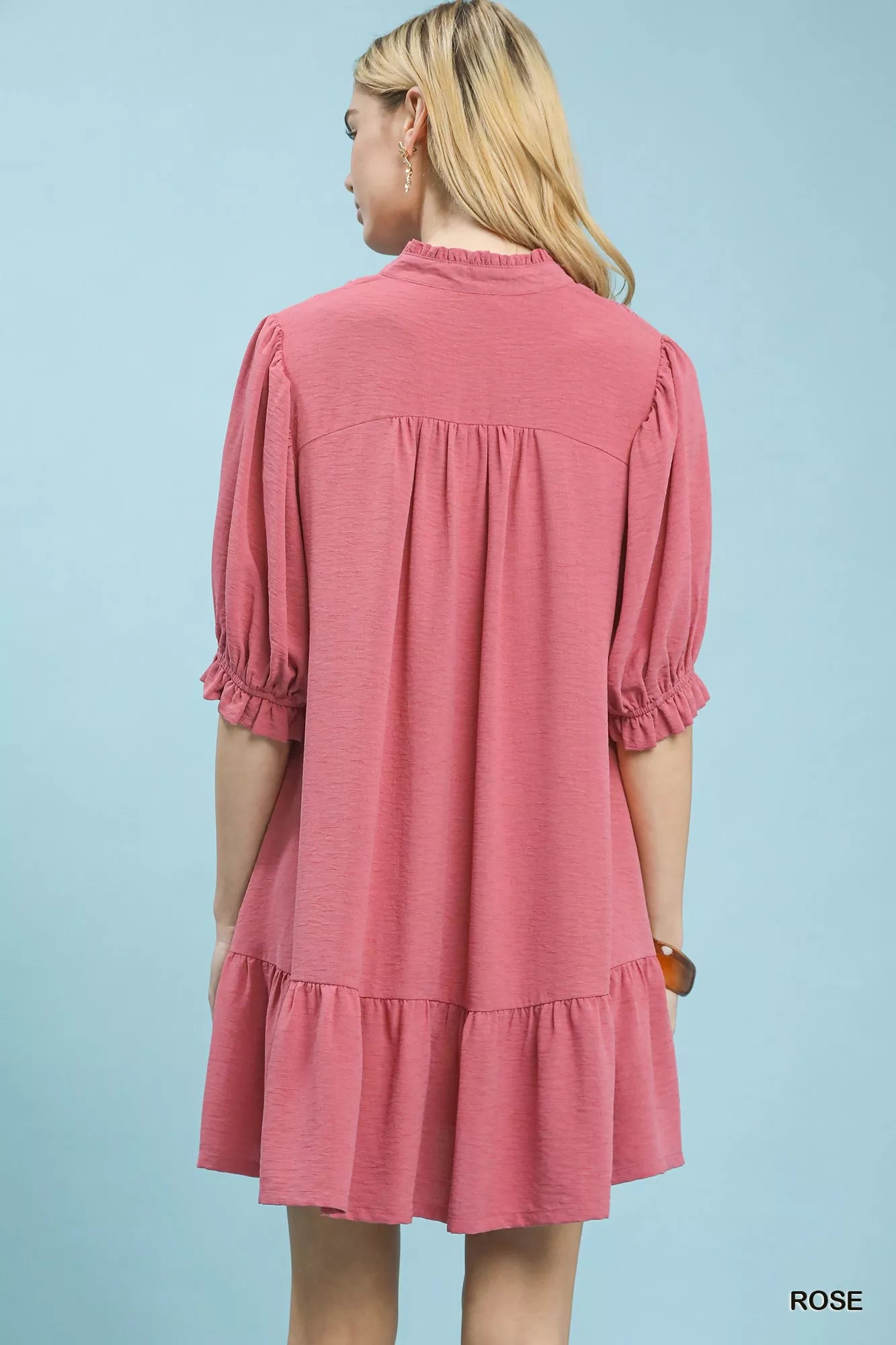 Lace Yoke Tiered Mini Dress Umgee