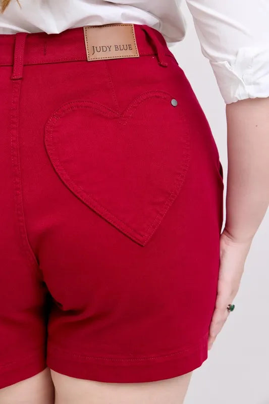 Plus Size High Waist Tummy Control Garment Dyed Heart Shaped Denim Shorts Judy Blue