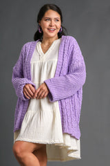 Cable Knit Open Front Long Sleeve Cardigan Umgee