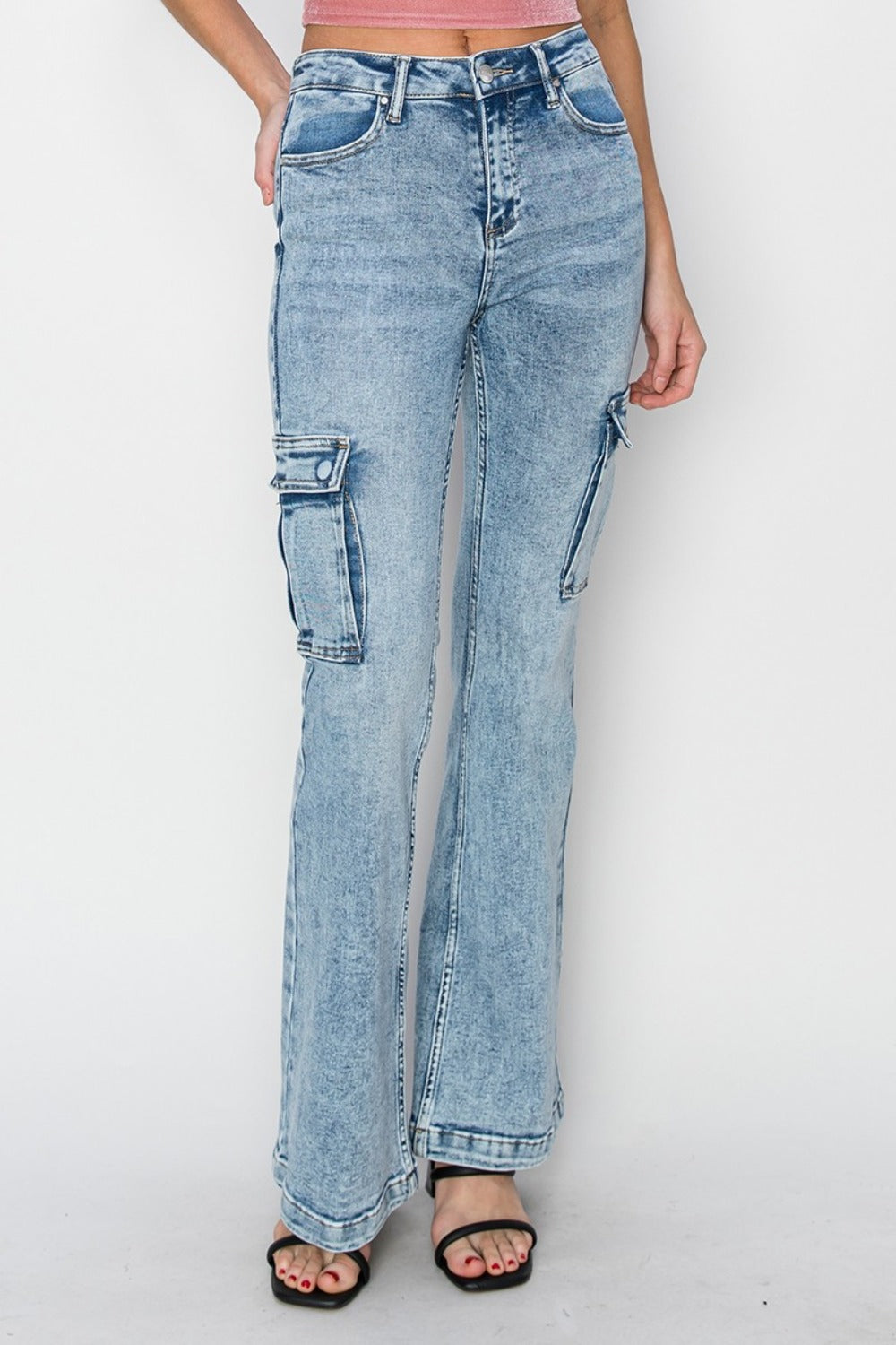 High Rise Cargo Flare Jeans Risen   