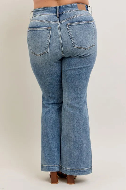 High-Waist Flare Denim Jeans with Front Seam With Plus Size Judy Blue