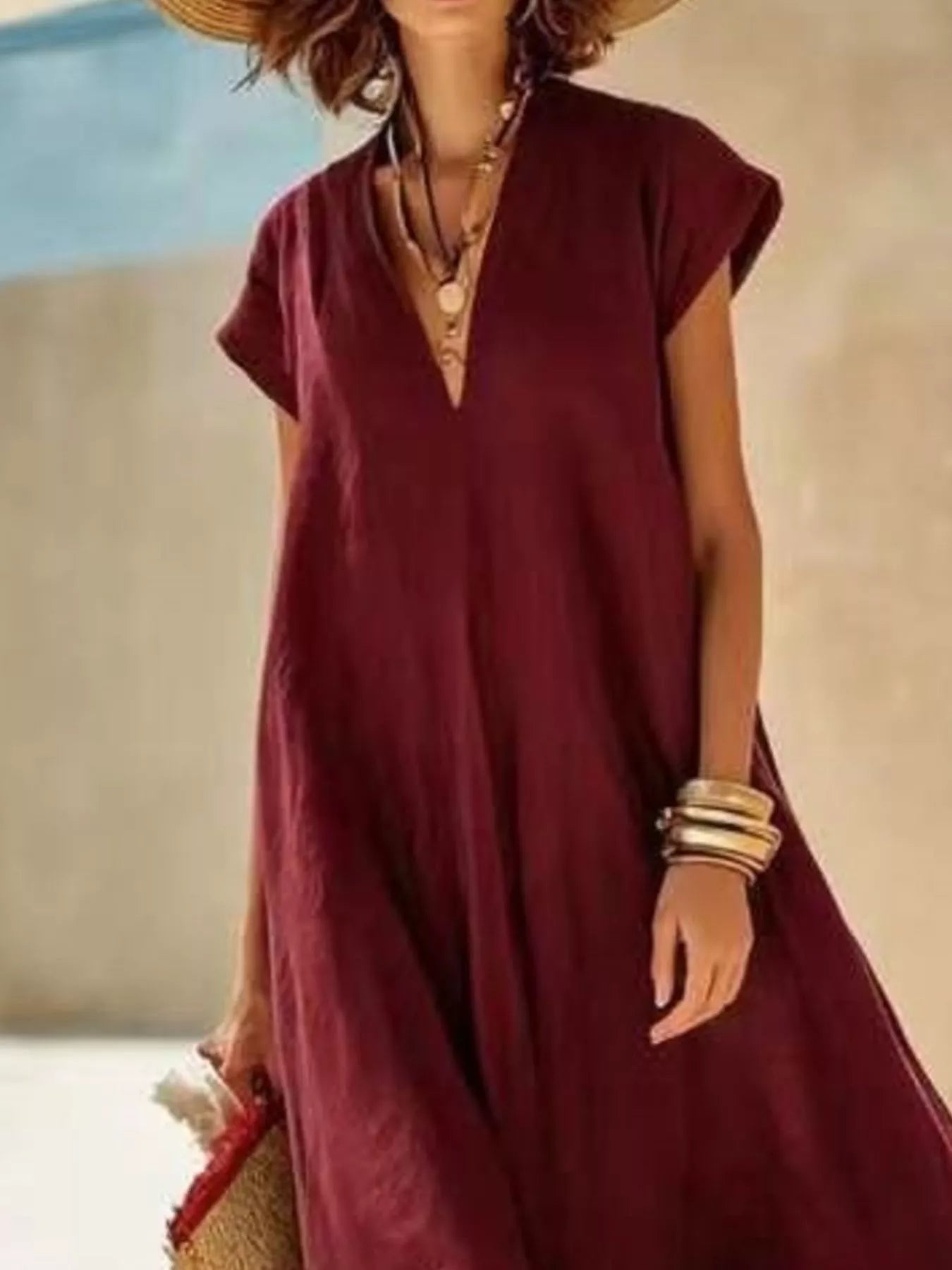 Color Block Hem V-Neck Maxi Dress Simmer & Fay