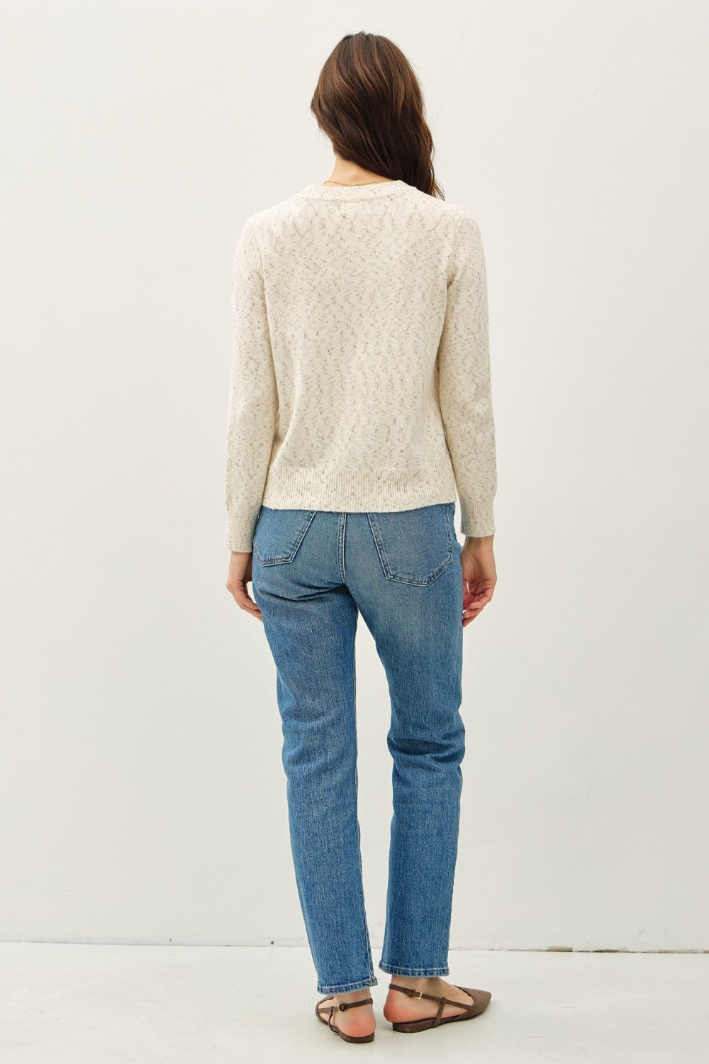 Heathered Round Neck Long Sleeve Sweater Be Cool   