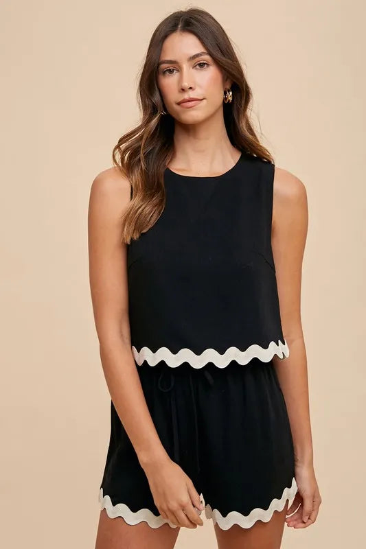 Ric Rac Trim Detailed Top & Shorts Set Annie Wear