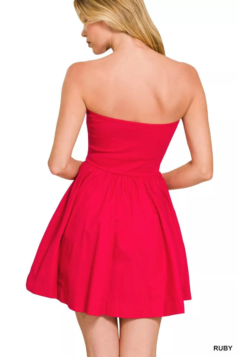 Combined Knit Tube Top Flare Mini Dress ZENANA