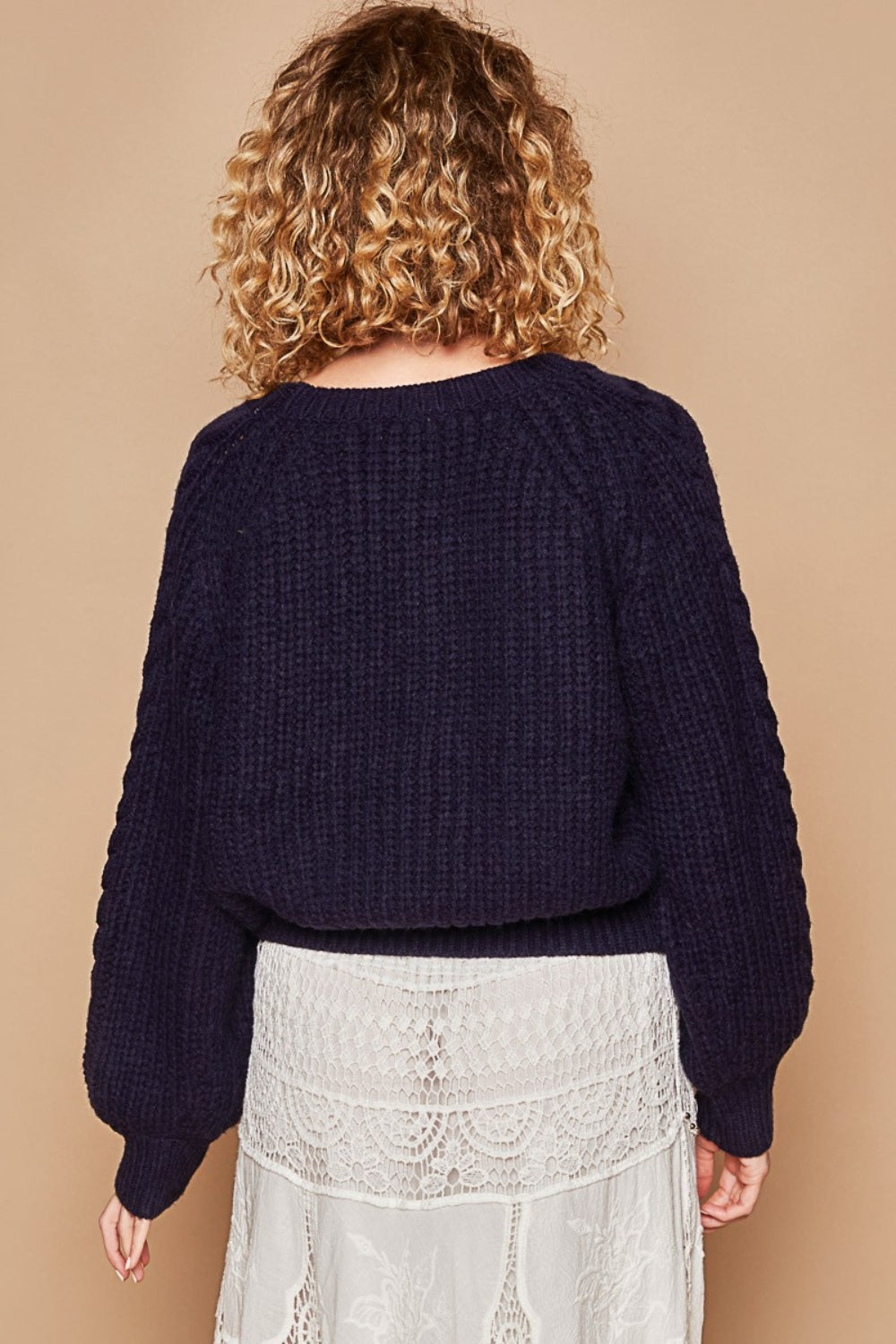 Cable Knit Cutout Long Sleeve Sweater POL   