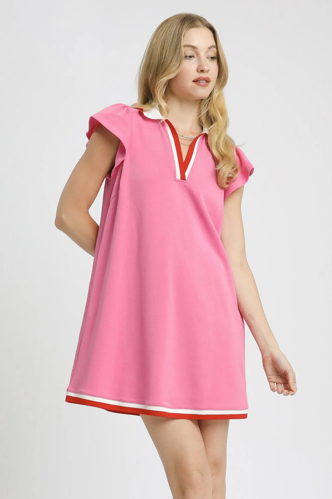 Contrast Trim Cap Sleeve Mini Dress Umgee