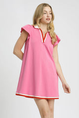 Contrast Trim Cap Sleeve Mini Dress Umgee