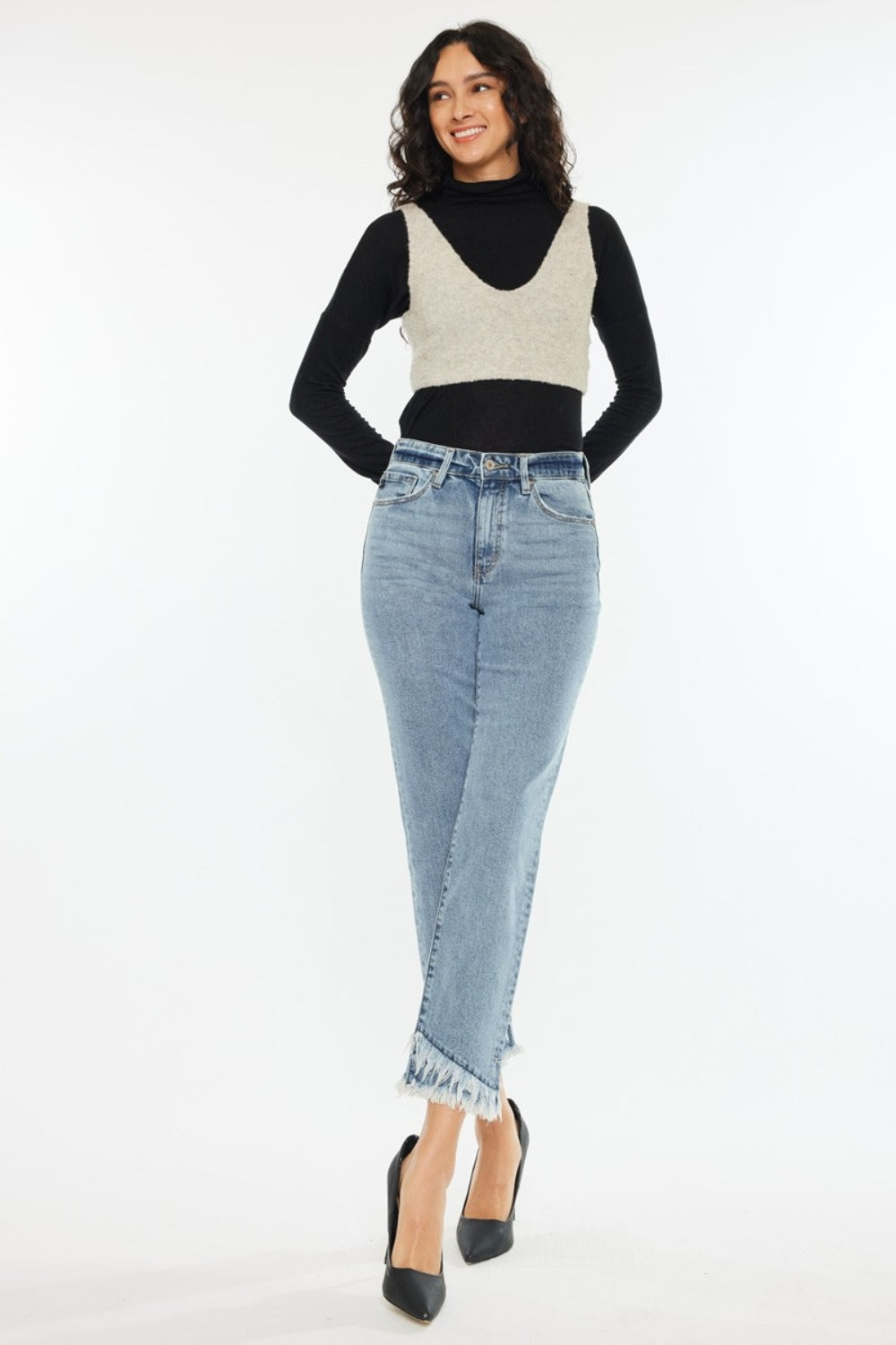 Raw Hem High Rise Straight Jeans Kancan   