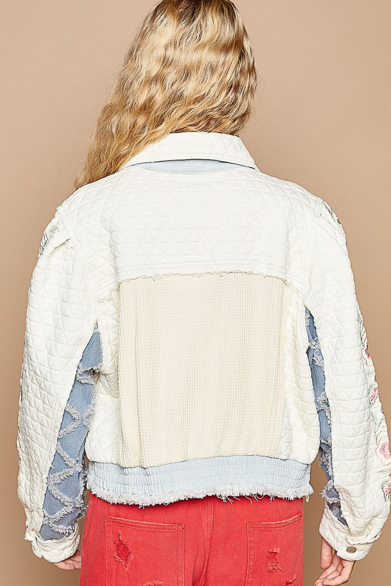 Embroidered Sleeve Raw Edge Quilted Jacket POL   