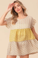 Floral Printed Woven Color Block and Tiered Top BiBi