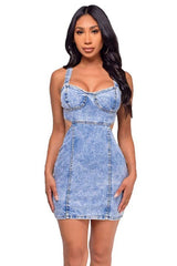 Denim Cut Out Bodycon Mini Dress By Claude blue S 