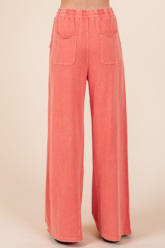 Mineral Wash French Terry Drawstring Wide Leg Pants Mittoshop