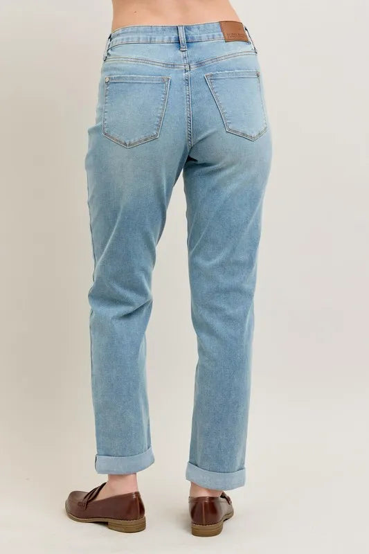 V-Front Cuff Boyfriend Jeans Judy Blue