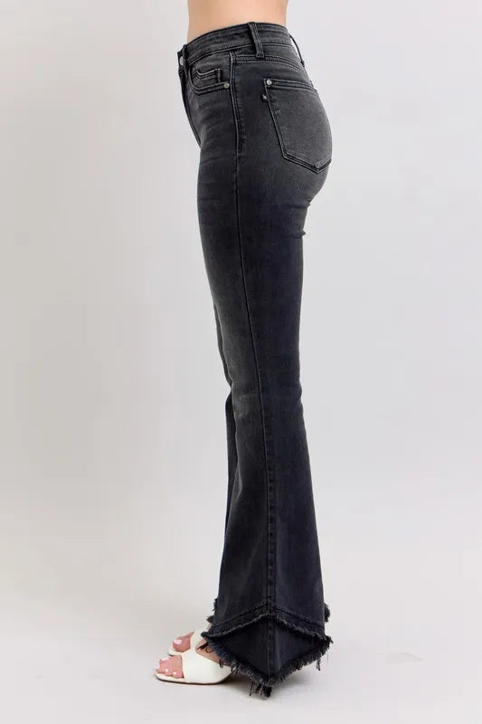 High Waist Flare W/ Mock Fray Tulip Hem Plus Size Judy Blue