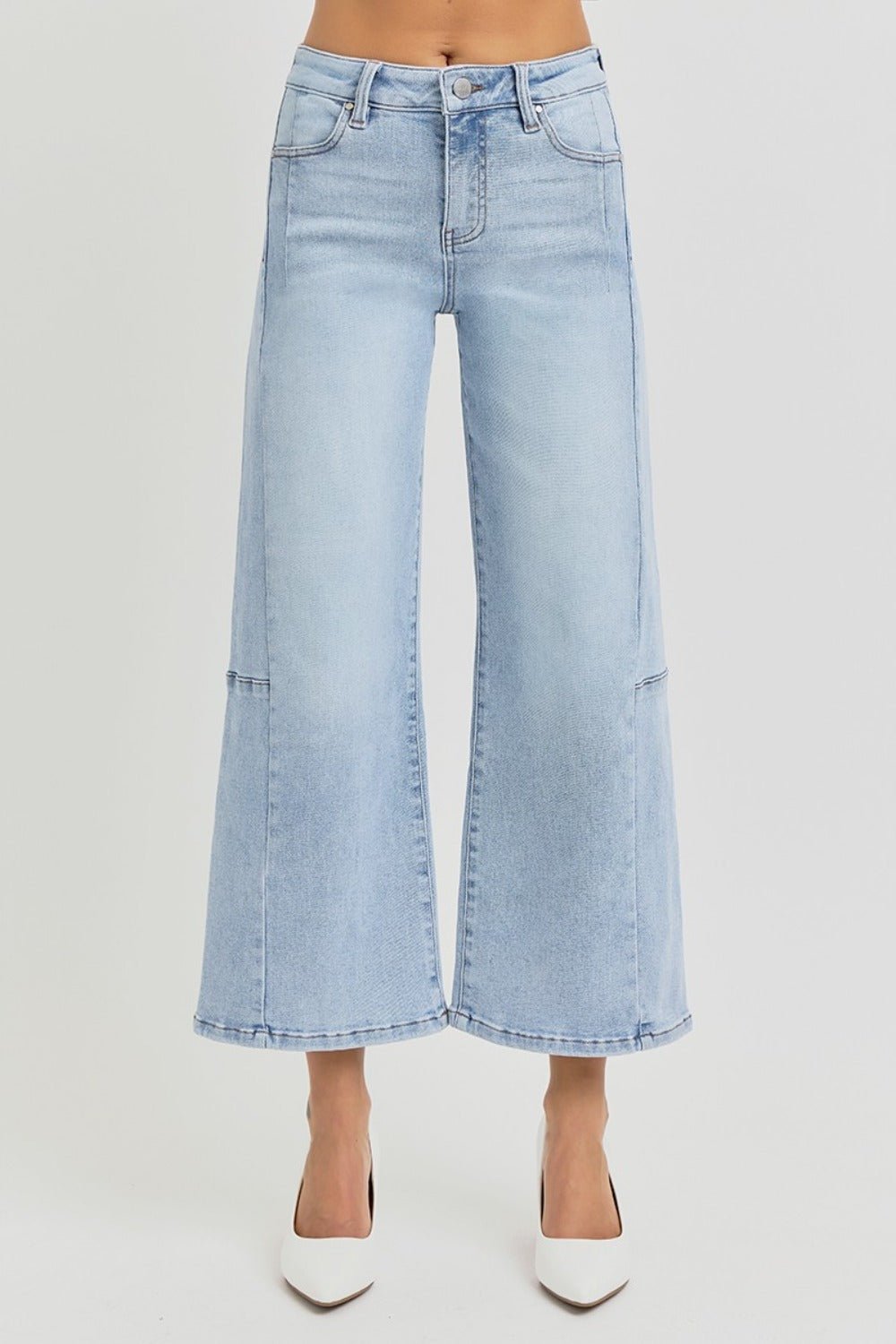 High Rise Seamed Detail Wide Leg Crop Jeans Risen Light 0(24) 