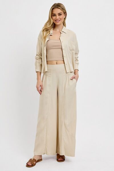 Shirring Detail Wide Leg Pants Risen