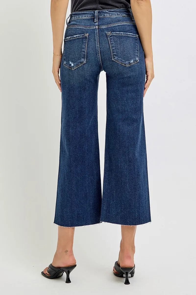 High Rise Crop Wide Button Up Jeans With Plus Size Risen