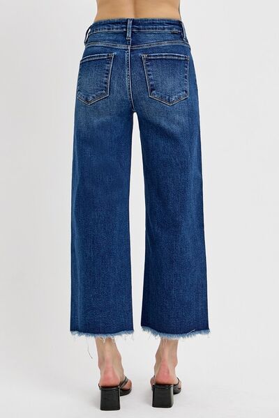 Raw Hem Wide Leg Attached Buckle Jeans Risen